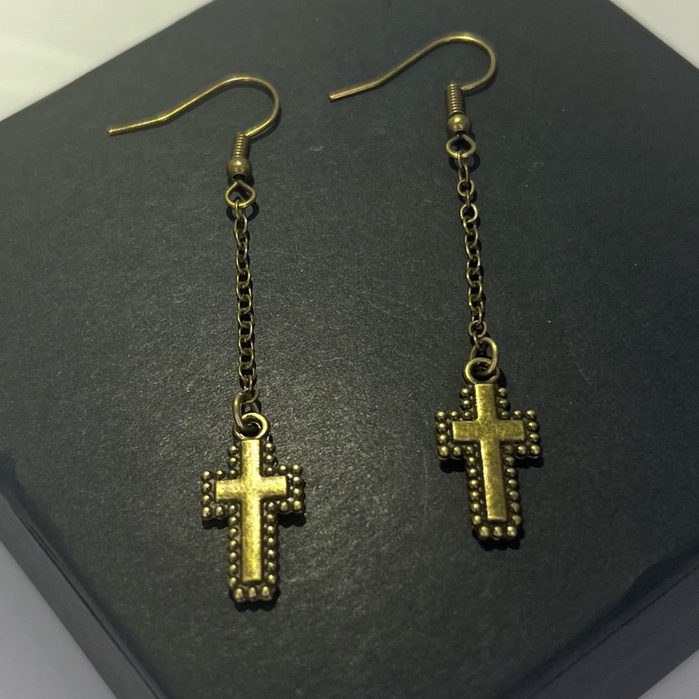 Antique Bronze Dotted Cross Necklace